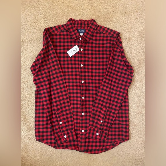 Boys black and red plaid button down - Picture 1 of 1